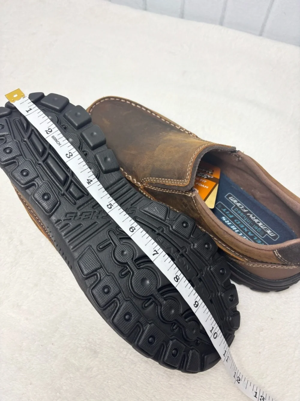 Skechers Brown Leather Upper Loafers USA Braver- Rayland Moc Toe Slip On  NEW
